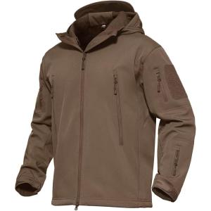 imageMAGCOMSEN Mens Tactical Jacket 7 Pockets Performance Fleece Lined Water Resistant Soft Shell Winter CoatsCoffee
