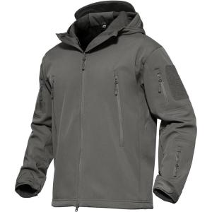 imageMAGCOMSEN Mens Tactical Jacket 7 Pockets Performance Fleece Lined Water Resistant Soft Shell Winter CoatsGray