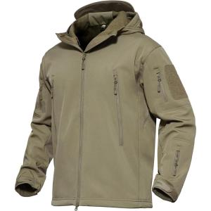 imageMAGCOMSEN Mens Tactical Jacket 7 Pockets Performance Fleece Lined Water Resistant Soft Shell Winter CoatsKhaki