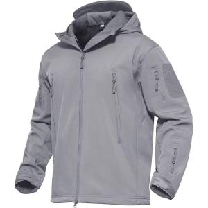 imageMAGCOMSEN Mens Tactical Jacket 7 Pockets Performance Fleece Lined Water Resistant Soft Shell Winter CoatsLight Grey