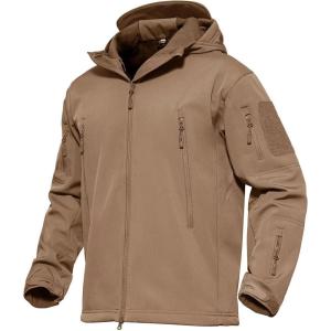 imageMAGCOMSEN Mens Tactical Jacket 7 Pockets Performance Fleece Lined Water Resistant Soft Shell Winter CoatsSand