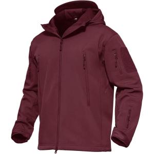 imageMAGCOMSEN Mens Tactical Jacket 7 Pockets Performance Fleece Lined Water Resistant Soft Shell Winter CoatsWine Red