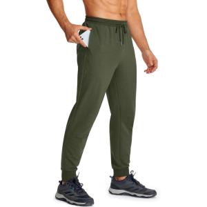 imageMAGCOMSEN Mens Cotton Joggers Sweatpants with Pockets Lightweight Running Workout Trainning Jogging Pants for MenArmy Green