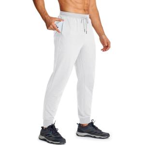 imageMAGCOMSEN Mens Cotton Joggers Sweatpants with Pockets Lightweight Running Workout Trainning Jogging Pants for MenWhite