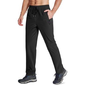 imageMAGCOMSEN Mens Hiking Pants Quick Dry Lightweight Water Resistant Outdoor Pants with 3 Zipper PocketsBlack