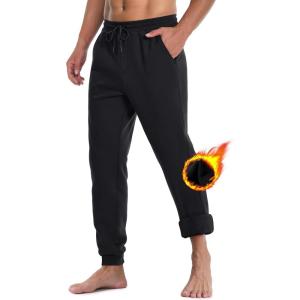 imageMAGCOMSEN Mens Jogger Sweatpants Athletic Warm Pants Workout Gym Running Pants Active Winter Thicken Track with PocketsBlack