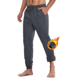imageMAGCOMSEN Mens Jogger Sweatpants Athletic Warm Pants Workout Gym Running Pants Active Winter Thicken Track with PocketsDarkgrey