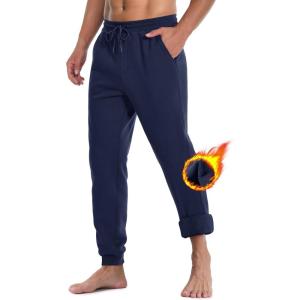 imageMAGCOMSEN Mens Jogger Sweatpants Athletic Warm Pants Workout Gym Running Pants Active Winter Thicken Track with PocketsNavy