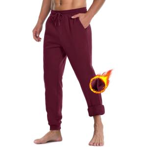 imageMAGCOMSEN Mens Jogger Sweatpants Athletic Warm Pants Workout Gym Running Pants Active Winter Thicken Track with PocketsWinered