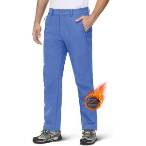 imageMAGCOMSEN Mens Snow Ski Pants Water Resistant Softshell Fleece Lined Outdoor Hiking Pants with 3 Zipper PocketsBlue Grey