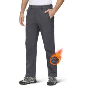 imageMAGCOMSEN Mens Snow Ski Pants Water Resistant Softshell Fleece Lined Outdoor Hiking Pants with 3 Zipper PocketsDark Grey