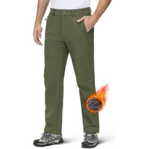 imageMAGCOMSEN Mens Snow Ski Pants Water Resistant Softshell Fleece Lined Outdoor Hiking Pants with 3 Zipper PocketsGreen