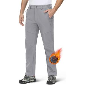 imageMAGCOMSEN Mens Snow Ski Pants Water Resistant Softshell Fleece Lined Outdoor Hiking Pants with 3 Zipper PocketsLight Grey