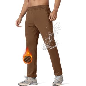 imageMAGCOMSEN Mens Winter Fleece Lined Sweatpants Running Warm Athletic Pants Sports Water Resistant PantsBrown