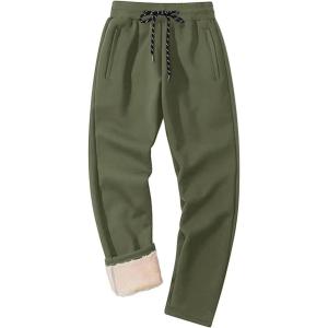 imageMAGCOMSEN Mens Winter Fleece Pants Sherpa Lined Sweatpants Thicken Warm Athletic Pants Sports Jogger PantsArmy Green