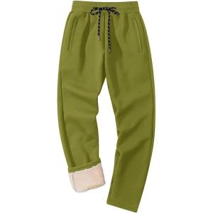 imageMAGCOMSEN Mens Winter Fleece Pants Sherpa Lined Sweatpants Thicken Warm Athletic Pants Sports Jogger PantsAvocado Green