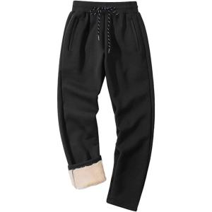 imageMAGCOMSEN Mens Winter Fleece Pants Sherpa Lined Sweatpants Thicken Warm Athletic Pants Sports Jogger PantsBlack