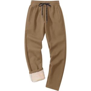imageMAGCOMSEN Mens Winter Fleece Pants Sherpa Lined Sweatpants Thicken Warm Athletic Pants Sports Jogger PantsBrown