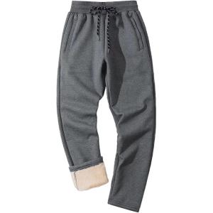 imageMAGCOMSEN Mens Winter Fleece Pants Sherpa Lined Sweatpants Thicken Warm Athletic Pants Sports Jogger PantsDark Grey