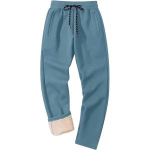 imageMAGCOMSEN Mens Winter Fleece Pants Sherpa Lined Sweatpants Thicken Warm Athletic Pants Sports Jogger PantsHaze Blue