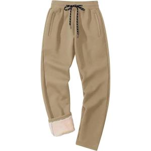 imageMAGCOMSEN Mens Winter Fleece Pants Sherpa Lined Sweatpants Thicken Warm Athletic Pants Sports Jogger PantsKhaki