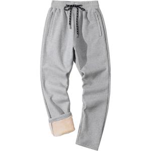 imageMAGCOMSEN Mens Winter Fleece Pants Sherpa Lined Sweatpants Thicken Warm Athletic Pants Sports Jogger PantsLight Grey