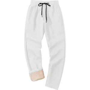 imageMAGCOMSEN Mens Winter Fleece Pants Sherpa Lined Sweatpants Thicken Warm Athletic Pants Sports Jogger PantsWhite