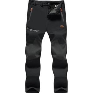 imageMAGCOMSEN Mens Winter Pants Fleece Lined Ski Snow Pants Water Resistant 4 Zip Pockets Outdoor PantsBlack