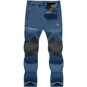 imageMAGCOMSEN Mens Winter Pants Fleece Lined Ski Snow Pants Water Resistant 4 Zip Pockets Outdoor PantsBlue Grey