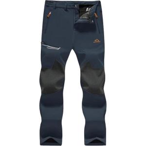 imageMAGCOMSEN Mens Winter Pants Fleece Lined Ski Snow Pants Water Resistant 4 Zip Pockets Outdoor PantsDark Blue