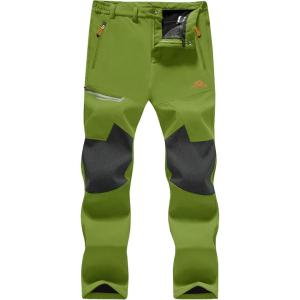imageMAGCOMSEN Mens Winter Pants Fleece Lined Ski Snow Pants Water Resistant 4 Zip Pockets Outdoor PantsDark Fluorescent Green