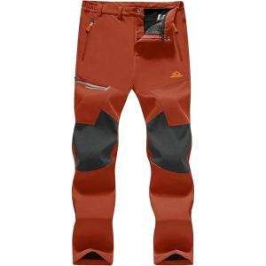 imageMAGCOMSEN Mens Winter Pants Fleece Lined Ski Snow Pants Water Resistant 4 Zip Pockets Outdoor PantsDark Orange
