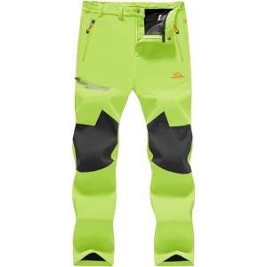 imageMAGCOMSEN Mens Winter Pants Fleece Lined Ski Snow Pants Water Resistant 4 Zip Pockets Outdoor PantsFluorescence Green