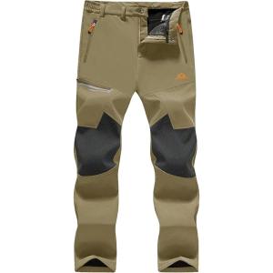 imageMAGCOMSEN Mens Winter Pants Fleece Lined Ski Snow Pants Water Resistant 4 Zip Pockets Outdoor PantsKhaki