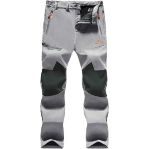imageMAGCOMSEN Mens Winter Pants Fleece Lined Ski Snow Pants Water Resistant 4 Zip Pockets Outdoor PantsLight Grey