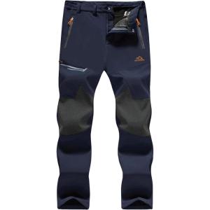 imageMAGCOMSEN Mens Winter Pants Fleece Lined Ski Snow Pants Water Resistant 4 Zip Pockets Outdoor PantsNavy