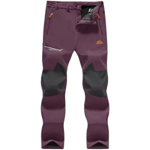 imageMAGCOMSEN Mens Winter Pants Fleece Lined Ski Snow Pants Water Resistant 4 Zip Pockets Outdoor PantsPurple Red