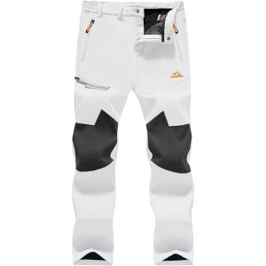imageMAGCOMSEN Mens Winter Pants Fleece Lined Ski Snow Pants Water Resistant 4 Zip Pockets Outdoor PantsWhite