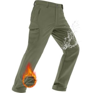 imageMAGCOMSEN Mens Winter Pants Water Resistant Fleece Lined Snowboard Ski Pants Softshell Tactical Pants with MultiPocketsArmy Green