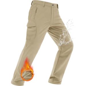 imageMAGCOMSEN Mens Winter Pants Water Resistant Fleece Lined Snowboard Ski Pants Softshell Tactical Pants with MultiPocketsKhaki