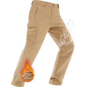 imageMAGCOMSEN Mens Winter Pants Water Resistant Fleece Lined Snowboard Ski Pants Softshell Tactical Pants with MultiPocketsSand