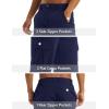 imageMAGCOMSEN Mens Workout Gym Shorts Quick Dry 34 Capri Pants Zipper Pockets Hiking Athletic Running ShortsNavy