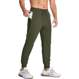 imageMAGCOMSEN Hiking Pants for Men Lightweight Athletic Pants Quick Dry with Zipper Pockets Running Track Workout PantsArmy Green