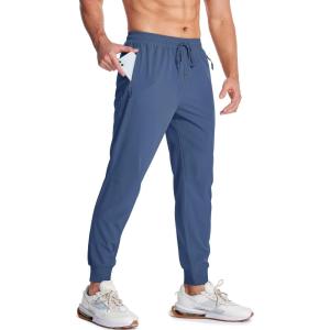 imageMAGCOMSEN Hiking Pants for Men Lightweight Athletic Pants Quick Dry with Zipper Pockets Running Track Workout PantsBlue Grey