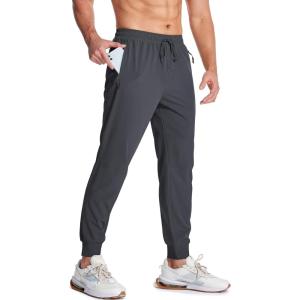 imageMAGCOMSEN Hiking Pants for Men Lightweight Athletic Pants Quick Dry with Zipper Pockets Running Track Workout PantsDark Grey