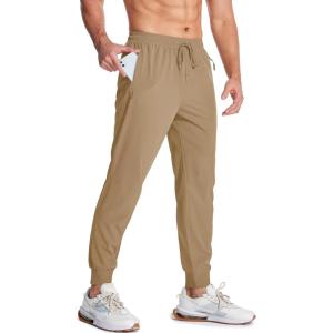 imageMAGCOMSEN Hiking Pants for Men Lightweight Athletic Pants Quick Dry with Zipper Pockets Running Track Workout PantsKhaki