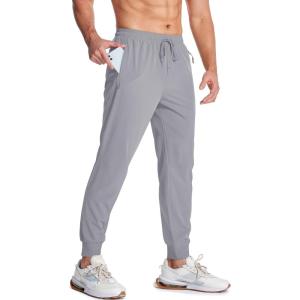 imageMAGCOMSEN Hiking Pants for Men Lightweight Athletic Pants Quick Dry with Zipper Pockets Running Track Workout PantsLight Grey