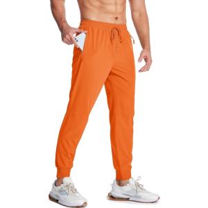 imageMAGCOMSEN Hiking Pants for Men Lightweight Athletic Pants Quick Dry with Zipper Pockets Running Track Workout PantsOrange