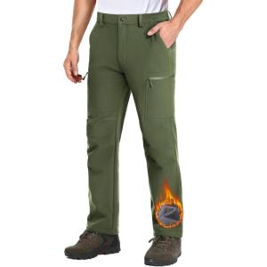 imageMAGCOMSEN Mens Hiking Pants Fleece Lined Winter Snow Water Resistant Pants Soft Shell Outdoor Working Pants with 5 PocketsArmy Green