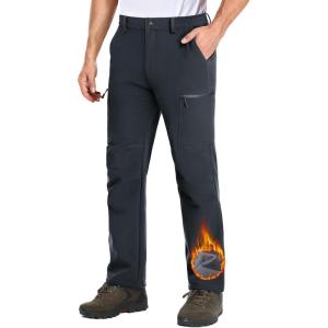 imageMAGCOMSEN Mens Hiking Pants Fleece Lined Winter Snow Water Resistant Pants Soft Shell Outdoor Working Pants with 5 PocketsBlack